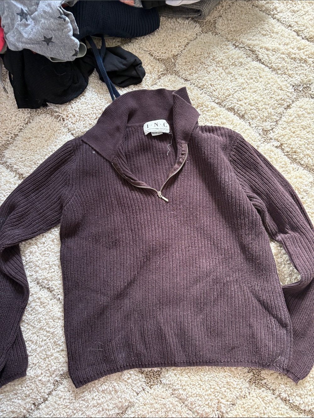 INC International Concepts Zip-Neck Knit Sweater in Dark Brown